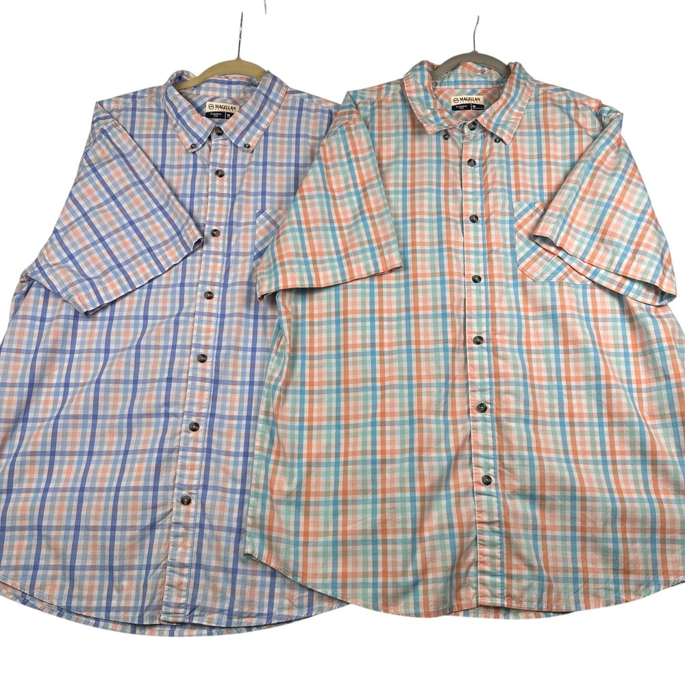 Magellan Set/2 Outdoors Mens Classic Fit Plaid Short Sleeve Button Down Shirt XL